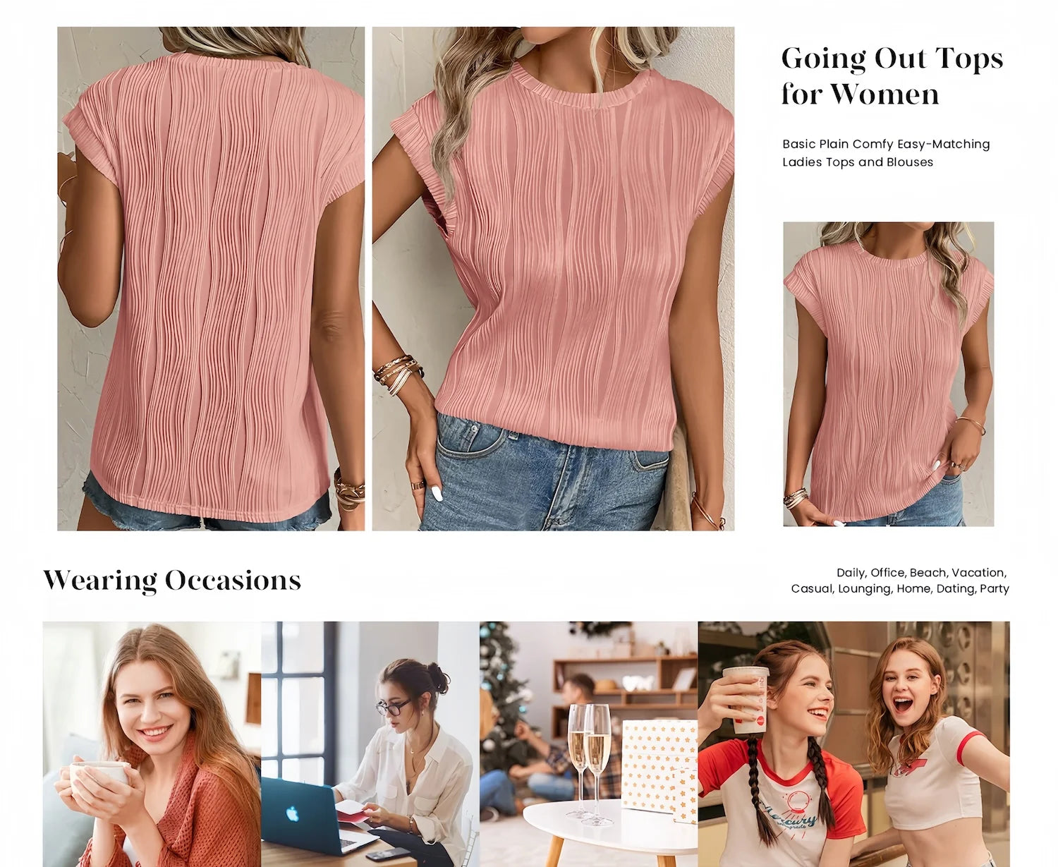 Women'S Summer Going Out Tops Dressy Casual Crewneck Short Sleeve Textured Basic Cute Trendy T Shirts Tee Blouse